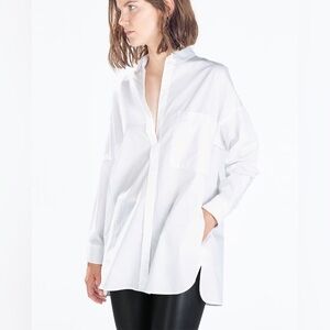 ZARA White Cotton Oversized Button-Up Shirt | Size Small